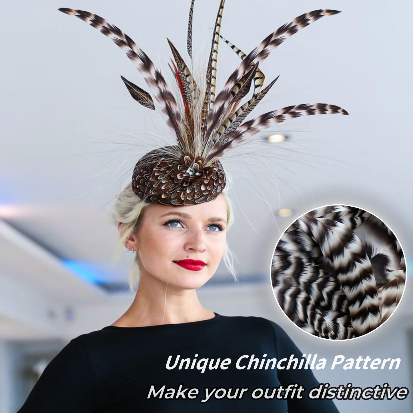 Holmgren Natural Chinchilla Feathers Bulk - 60pcs 12-14inch Natural Long Rooster Chinchilla Tail Feathers Bulk for DIY Crafts Hats Costume, Holiday Themed Party Decoration (Chinchilla)