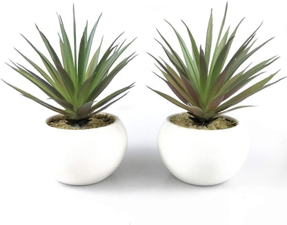 TUOKORGREEN Small Artificial Plants in Ceramic Pots, Faux Greenery Set of 2, 3.5" x 6.7"