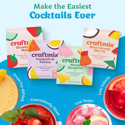 Craftmix Variety Pack Cocktail & Mocktail Drink Mixer, Skinny Mixes - Water Flavoring Packets - Made With Real Fruit - Vegan Low-Carb, Low-Sugar, Non-GMO, Dairy Free, Gluten Free, 24 Pack