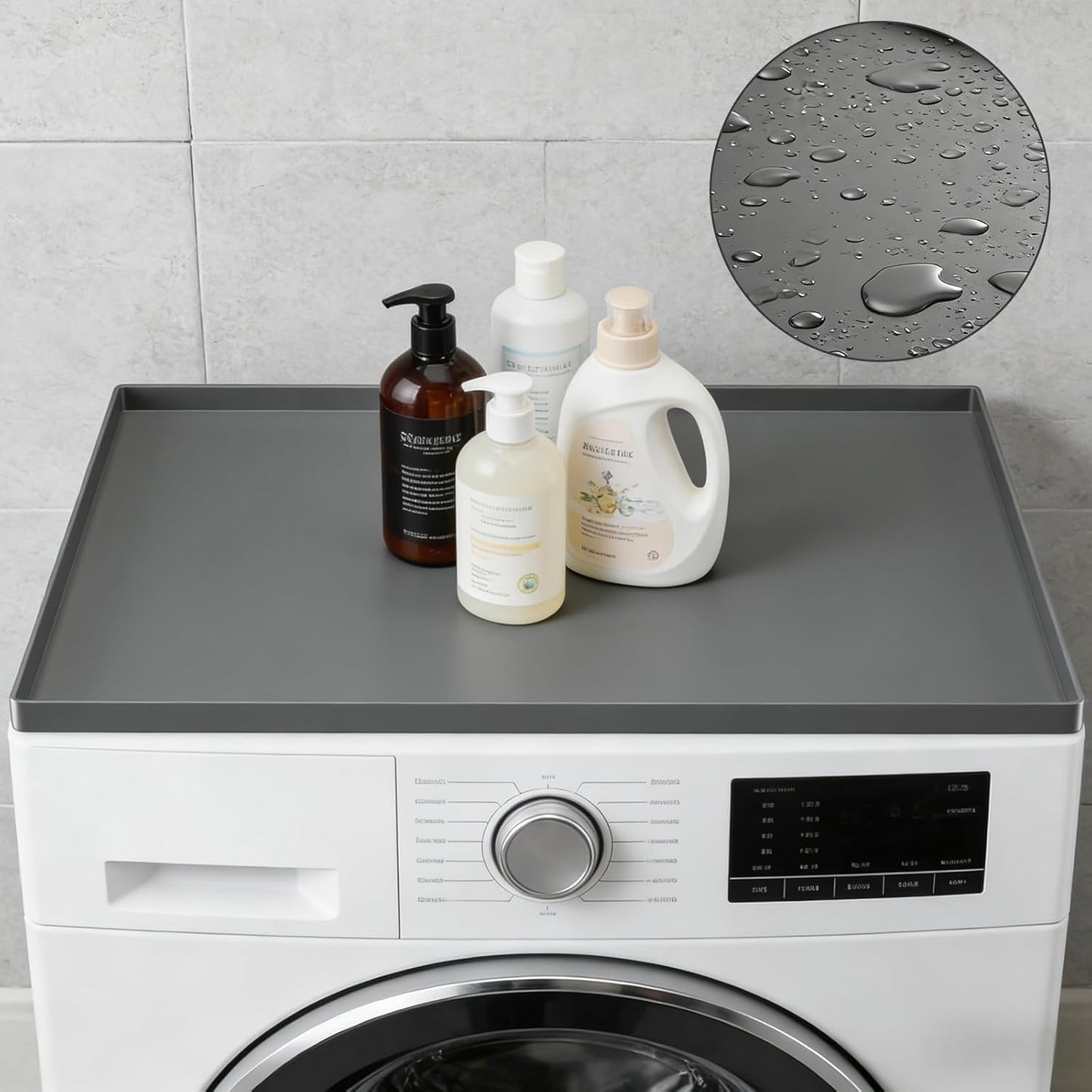 SKERTS Silicone Fridge & Washing Machine Mat 27"x27"x0.8" Non-Slip Spill-Proof Floor Protector with Raised Edges for Mini Fridge, Dishwasher, Pet Bowls, Dark Gray