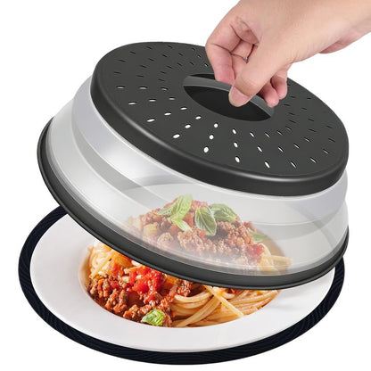 WENWELL 12 Inchs Microwave Splatter Cover & Silicone Mat, Large Vented Collapsible Guard dish Plate lid & Round Kitchen mat for food