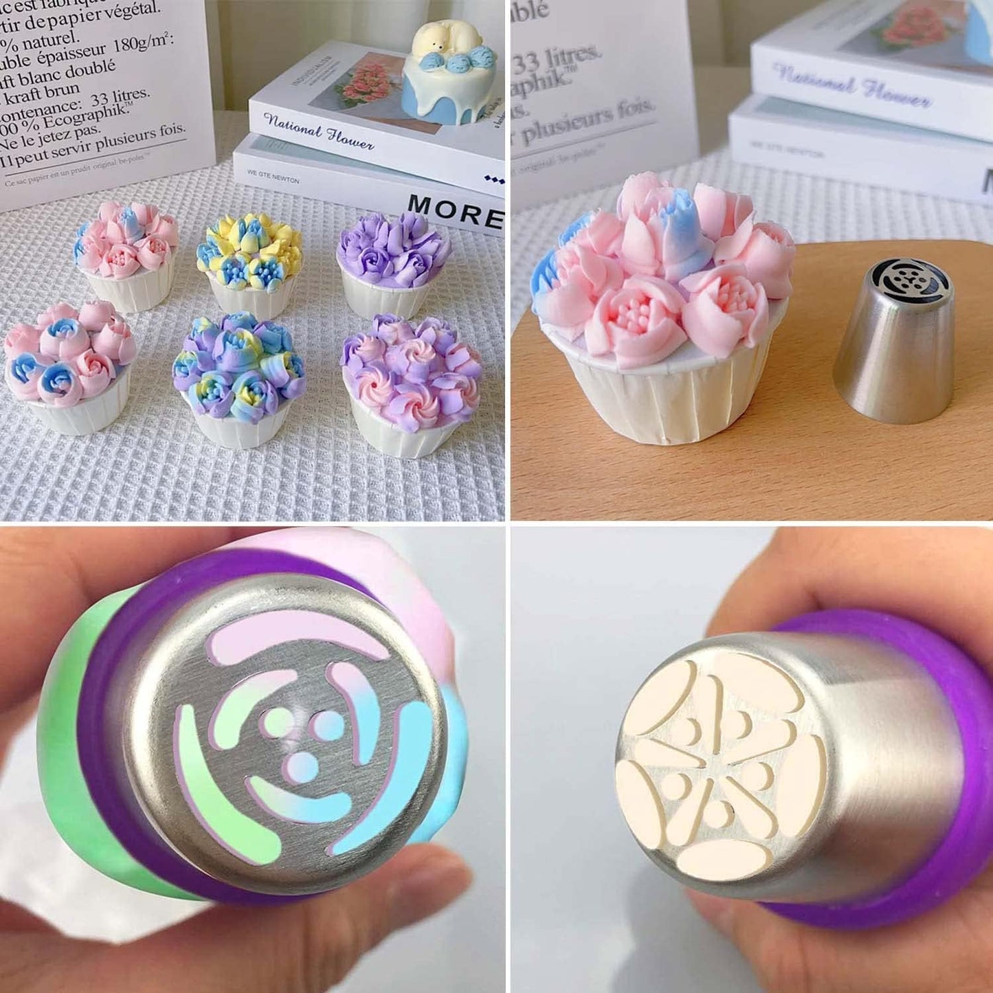 GZMAISULEE 120 PCS Piping Bags and Tips Set 14 In 100 PCS Pastry Bags Cupcake Cookie Cake Decorating Kit 12 Flower Frosting Nozzles 2 Leaf Piping Tips 2 Couplers 2 Icing Bag Ties 1 Tips Brush