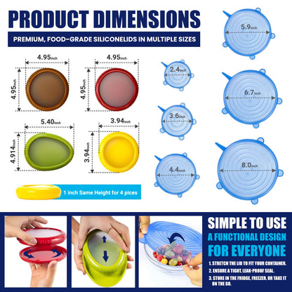 Anti-Oxidation Food Storage Containers with Reusable Silicone Stretch Lids, Airtight Leakproof Produce Keeper Set for Fruits & Vegetables, Keeps Food Fresh Longer, Fridge Organization Containers