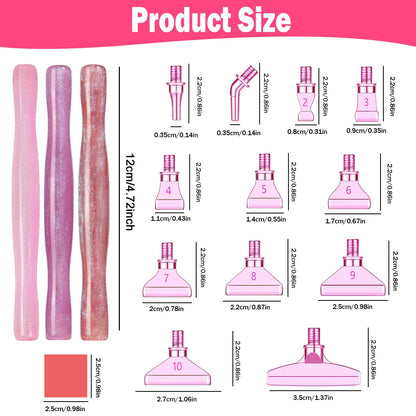 Snewvie Diamond Painting Pen Accessories Tools Set,3PCS Glitter Diamond Art Pen and 12Pcs Metal Screw Thread Multi Placer Tips,Resin Diamond Painting Drill Pens for DIY Diamond Art
