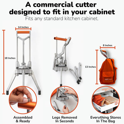 Commercial Grade French Fry Cutter, Sweet Potato & Yam Capable, Removable Legs and Case for Compact Storage, 3 Blade Sizes (1/4"- 3/8"- 6-Wedge), Potato, Fruit and Vegetable Slicer & Dicer by POP