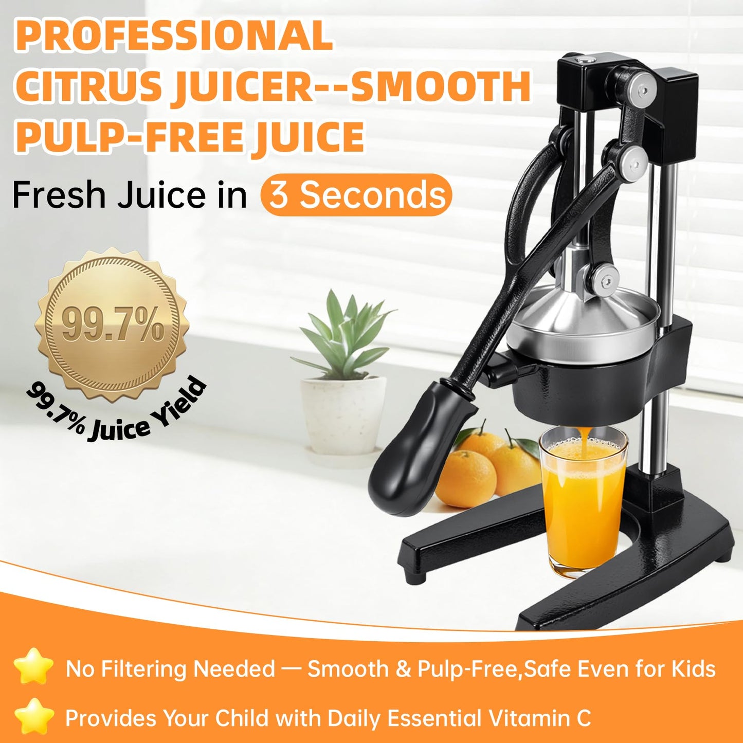 Yopmb Cast Iron Manual Citrus Juicer, Heavy Duty Hand Press Juicer for Orange, Lemon and Pomegranate, Orange Juicer for Countertop, Commercial Grade for Home Kitchen and Bar, Easy to Use and Clean