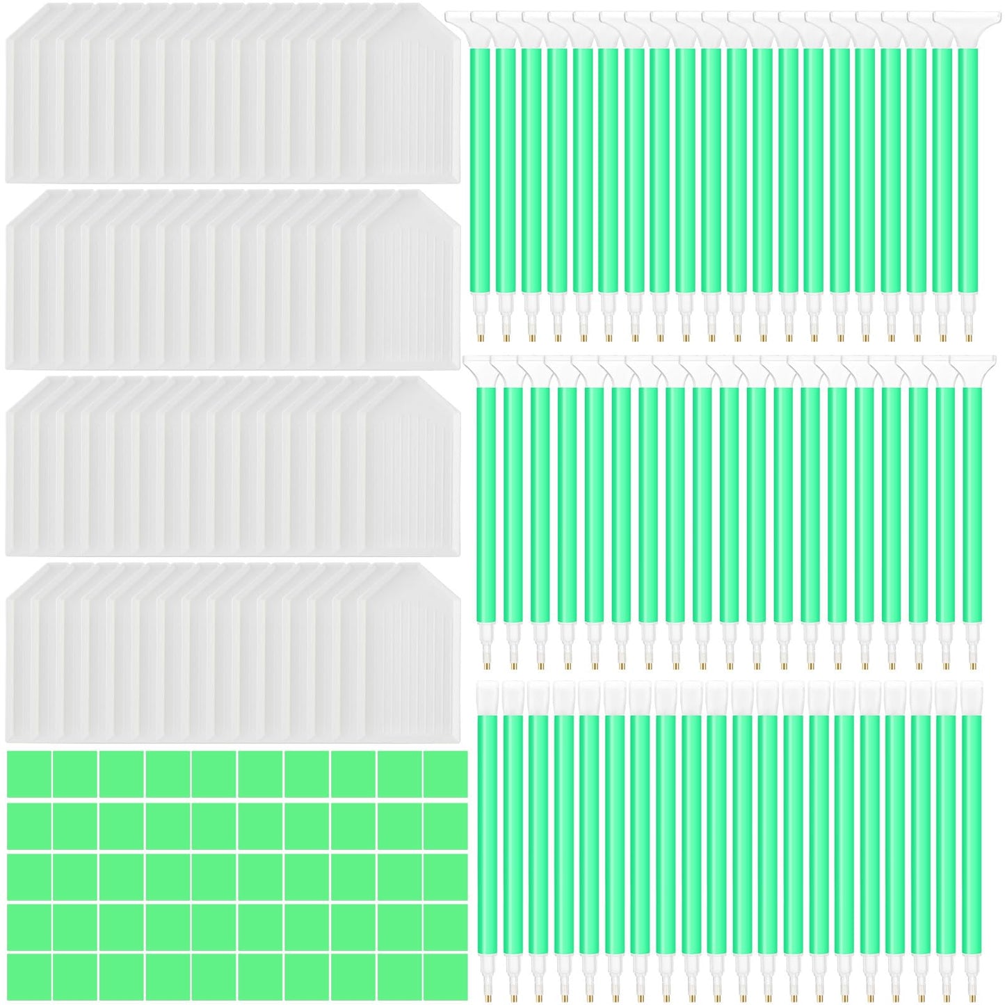 Affrolling 180 Pcs 5d Diamond Art Painting Tools and Accessories Kits Include Drill Pens with 3 Drill Sizes, Plastic Diamond Trays, Glue Clay, Rhinestone Art Painting DIY Accessories (Green)