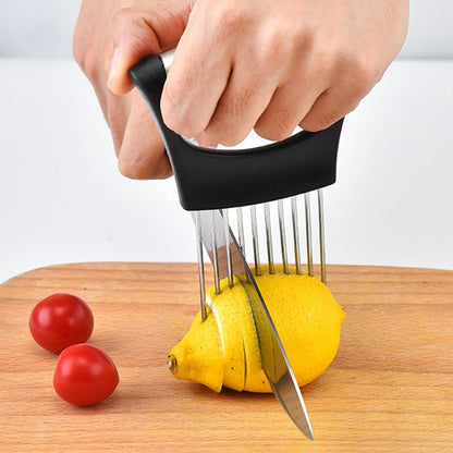 6 Pack Onion Slicer, Tomato Slicer Vegetable Cutter Onion Holder for Slicing, Stainless Steel Kitchen Chopper Slicing Assistant Tool for Potato Lemon Cucumber Avocados Fruits Eggs Meat