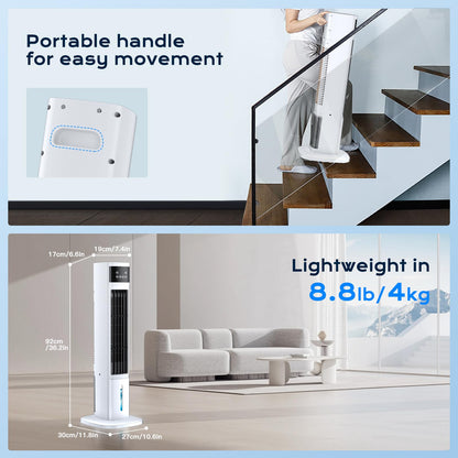 Evaporative Air Cooler, 3-in-1 Portable Air Conditioners for Room, 4 Modes 3 Speeds, Fast Cooling Portable AC Unit/24H Timer, Remote Oscillating Tower Fan, Quiet Swamp Cooler for Bedroom Office