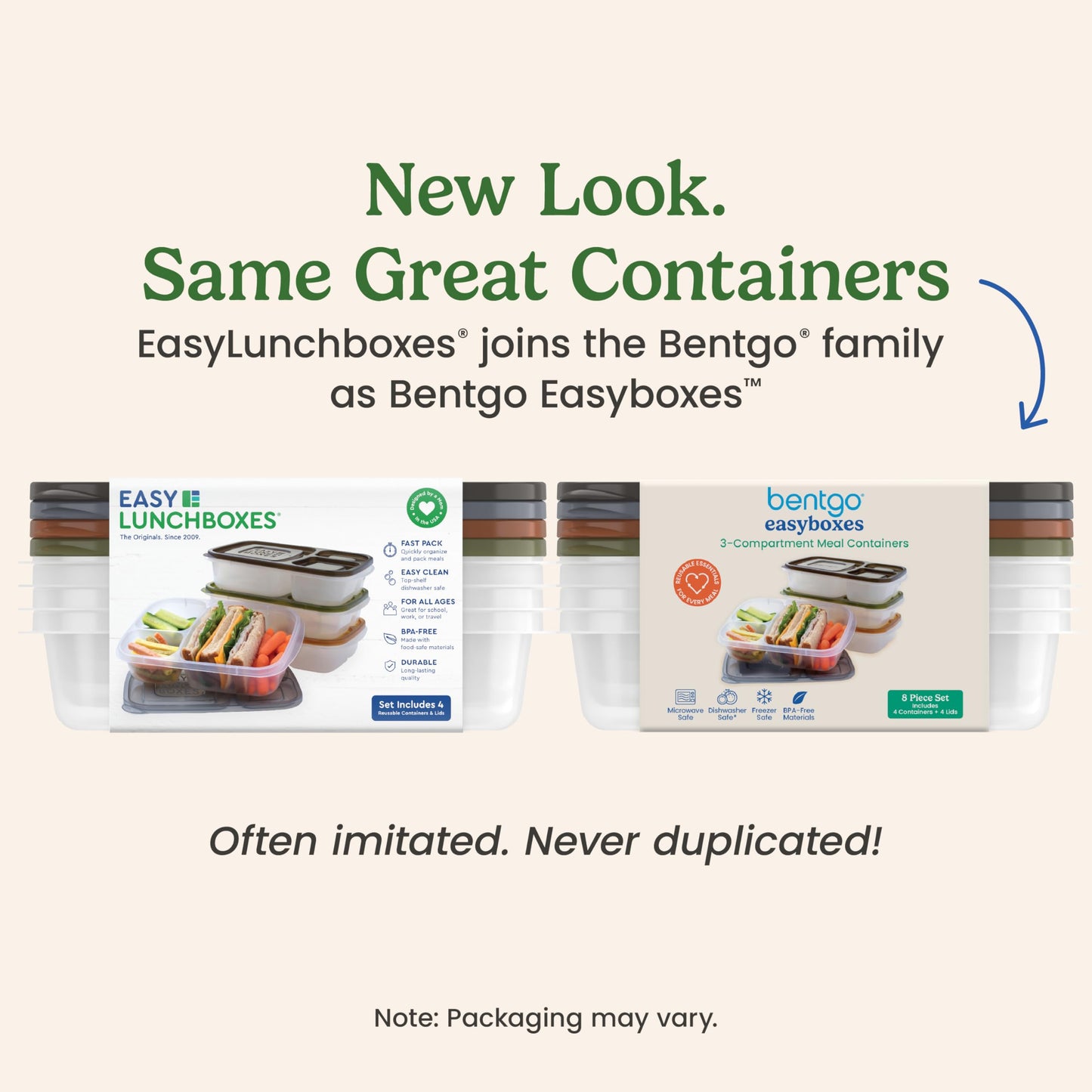 Bentgo Easyboxes - Original Stackable Lunch Boxes - Reusable 3-Compartment Food Containers for Kids and Adults - Bento Lunch Box for Meal Prep, School, & Work - BPA Free, (Earth Tones (4-Pack))