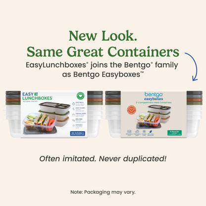 Bentgo Easyboxes - Original Stackable Lunch Boxes - Reusable 3-Compartment Food Containers for Kids and Adults - Bento Lunch Box for Meal Prep, School, & Work - BPA Free, (Earth Tones (4-Pack))