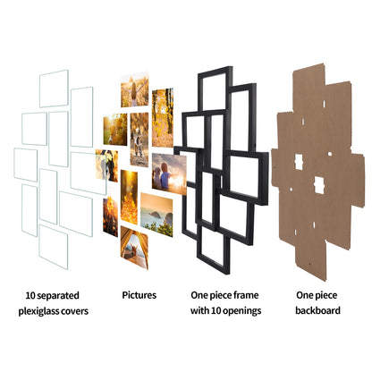QUTREY 2 Pack 10 Opening 4x6 Collage Picture Frames Set for Wall Decor, Multiple Picture Frames Displays 4 by 6 Inch Photos，Black 4x6 Frames for Family Office Christimas Mother's Day