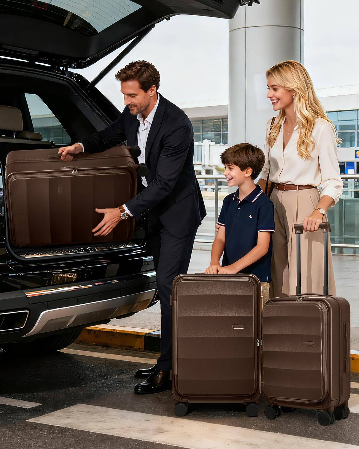 Joyway Luggage Set 3 Piece Top Opening Suitcase Set with Spinner Wheel and TSA Lock, PC Hard Shell Carry on Luggage with Front Pocket for Woman Men (Coffee)