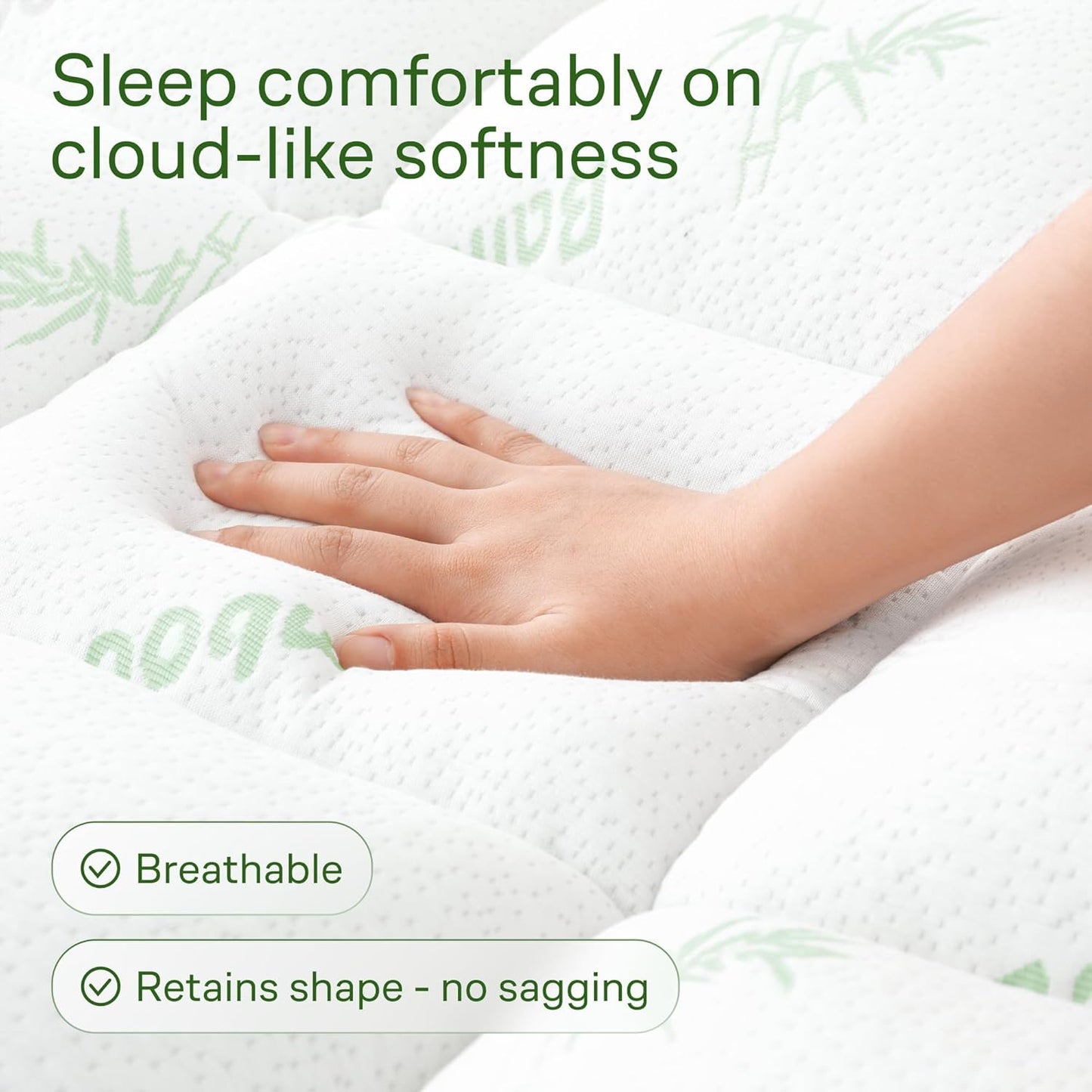Niagara Sleep Solution Ultra Soft Mattress Topper | California King Size Bamboo Pillow Top for Back Pain Relief - Naturally Cooling in Sage