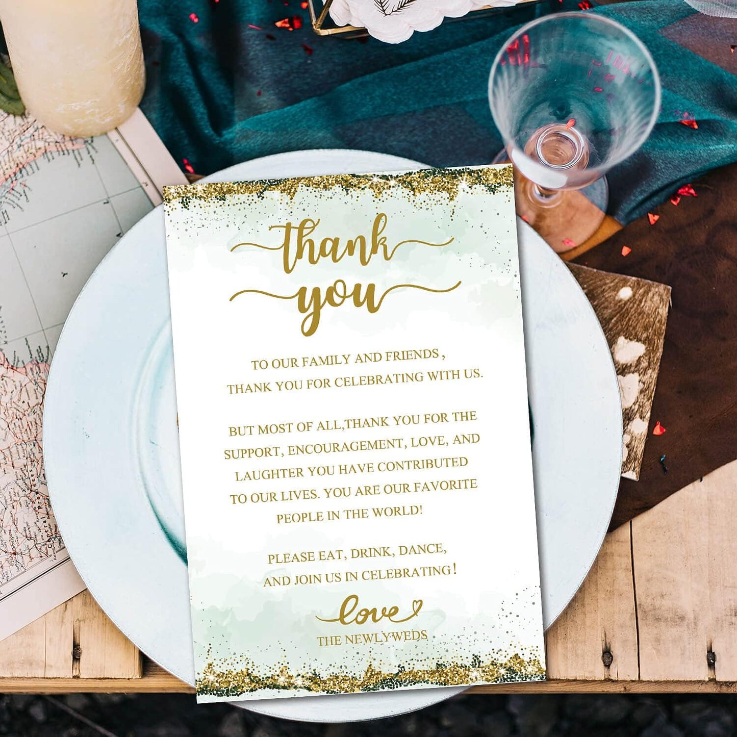 TENTADO 50 Wedding Thank You Place Cards, Thank You Table Sign for Wedding Reception, 4X6 inch