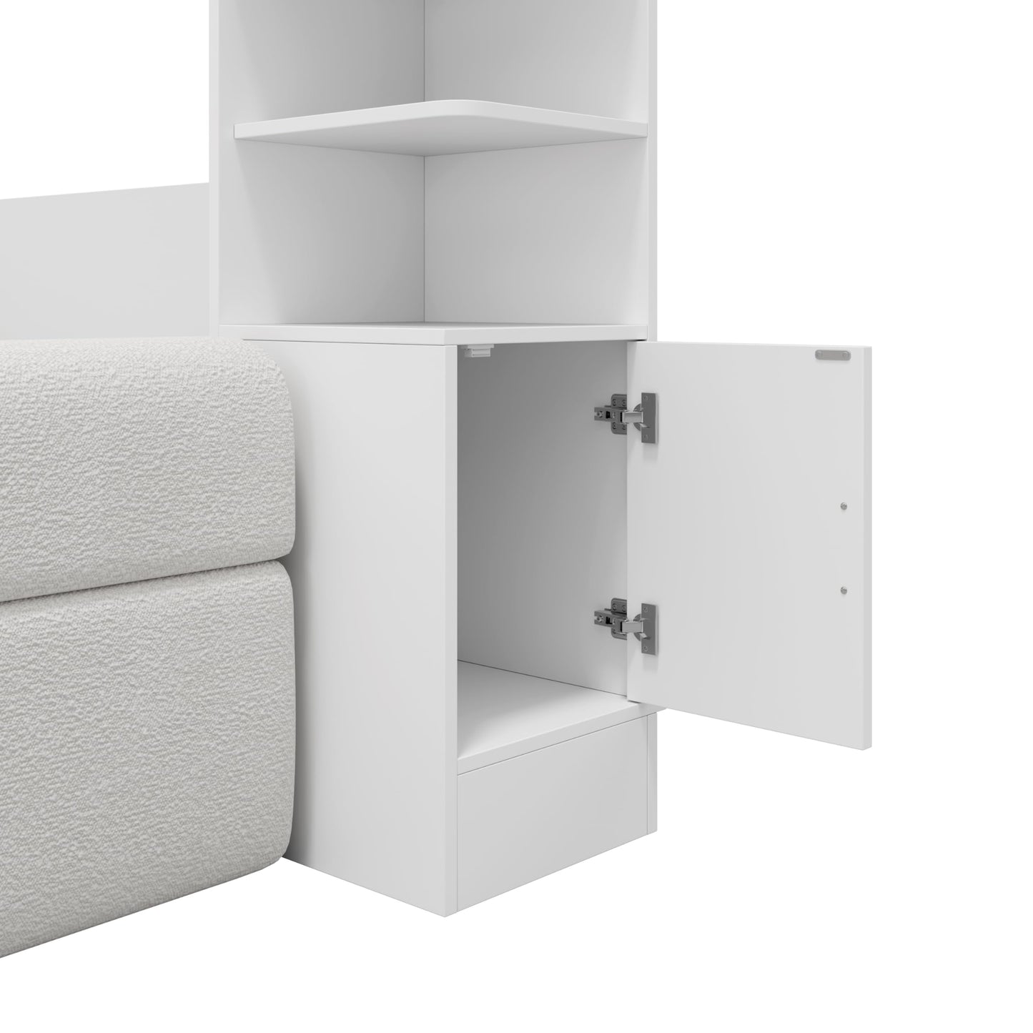 Ball & Cast Murphy Bed Full Size Murphy Beds with Sofa and Storage Cabinets,Wood Wall Hideaway w/Slat Support,can be Folded,Space-Saving,for Small Room,Dorms,White