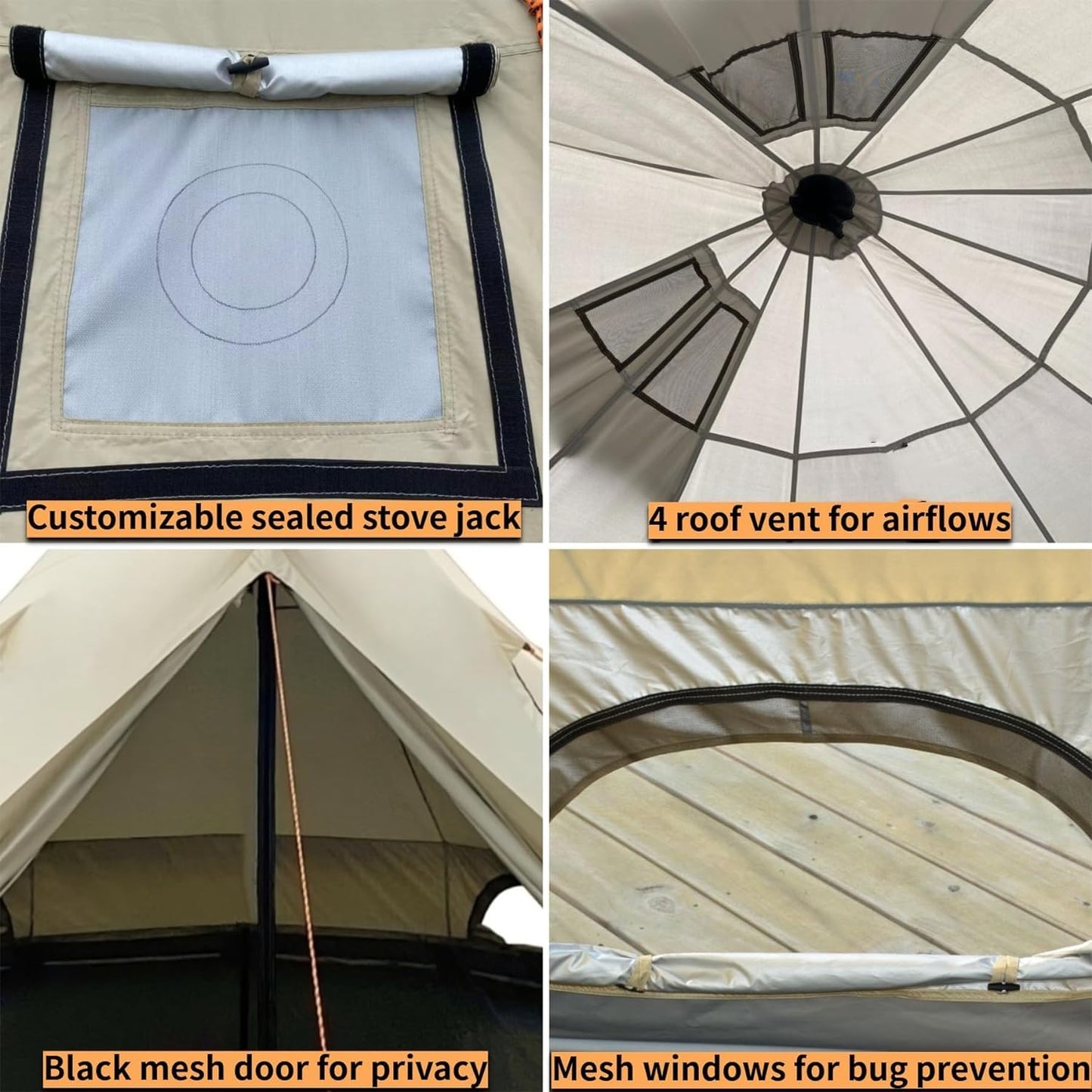 DANCHEL OUTDOOR B2A Portable Bell Tent No Center Pole, 4 Season Yurt with Stove Jack Spacious Interior for 4 Person Camping Hiking Glamping 300D Oxford Nylon,16.4ft/5m Khaki