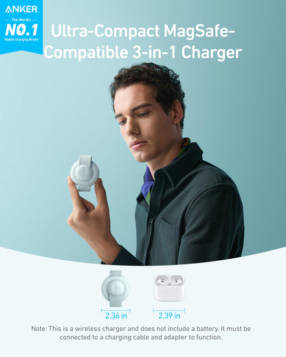 Anker MagSafe Compatible MagGo UFO 3-in-1 Charger, iPhone 17 Wireless Charging Station, 15W Qi2 Certified, Foldable Travel Charging Pad, for iPhone 17/16/15/14, AirPods, Apple Watch (Not a Power Bank)