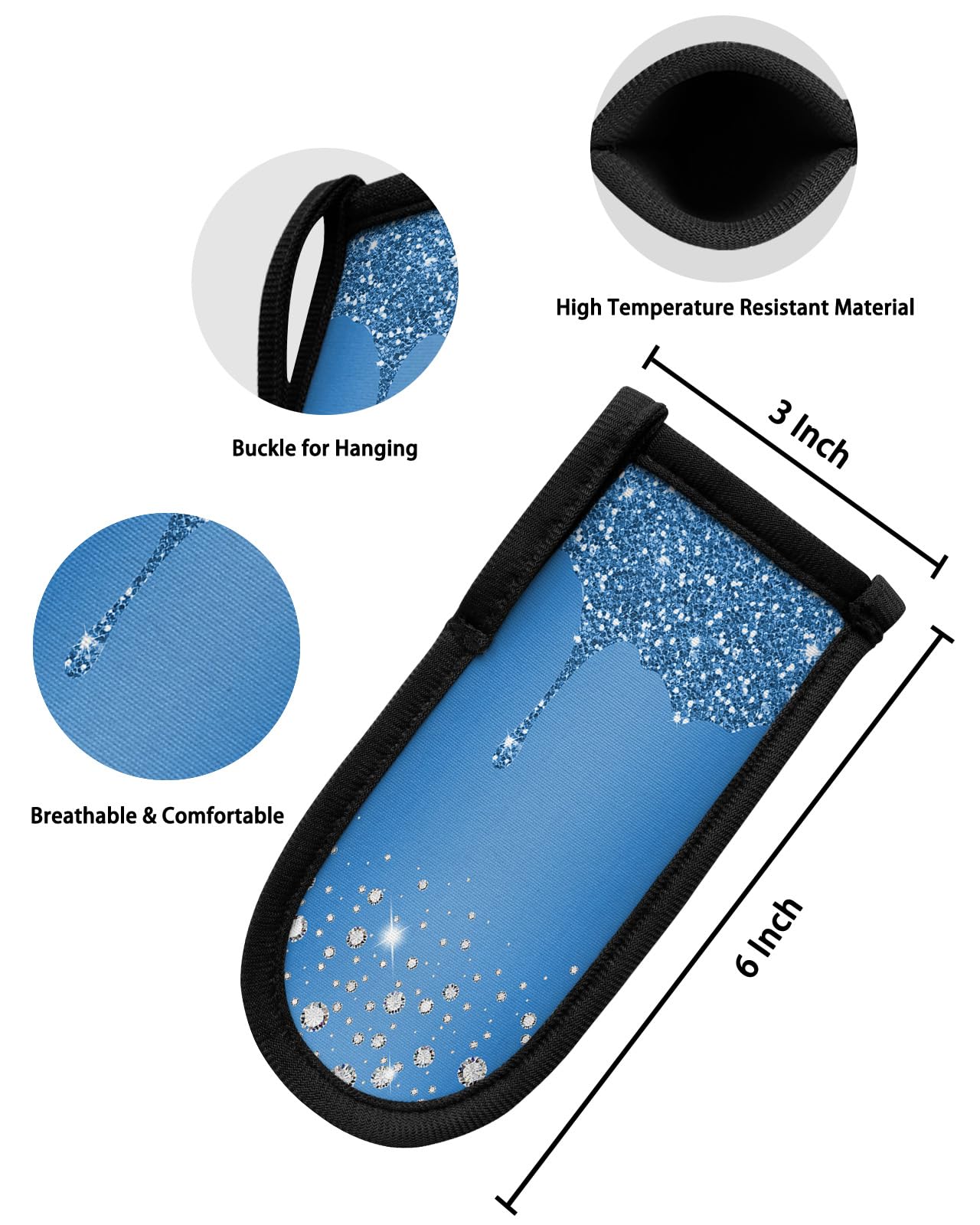 Blue Diamond Hot Handle Holder, Pot Pan Handle Covers, Shiny Modern Art Droplet Texture Cast Iron Skillet Handle Covers, Heat Protecting Pan Handle Sleeves Mitt for Kitchen Cookware, 5PCS