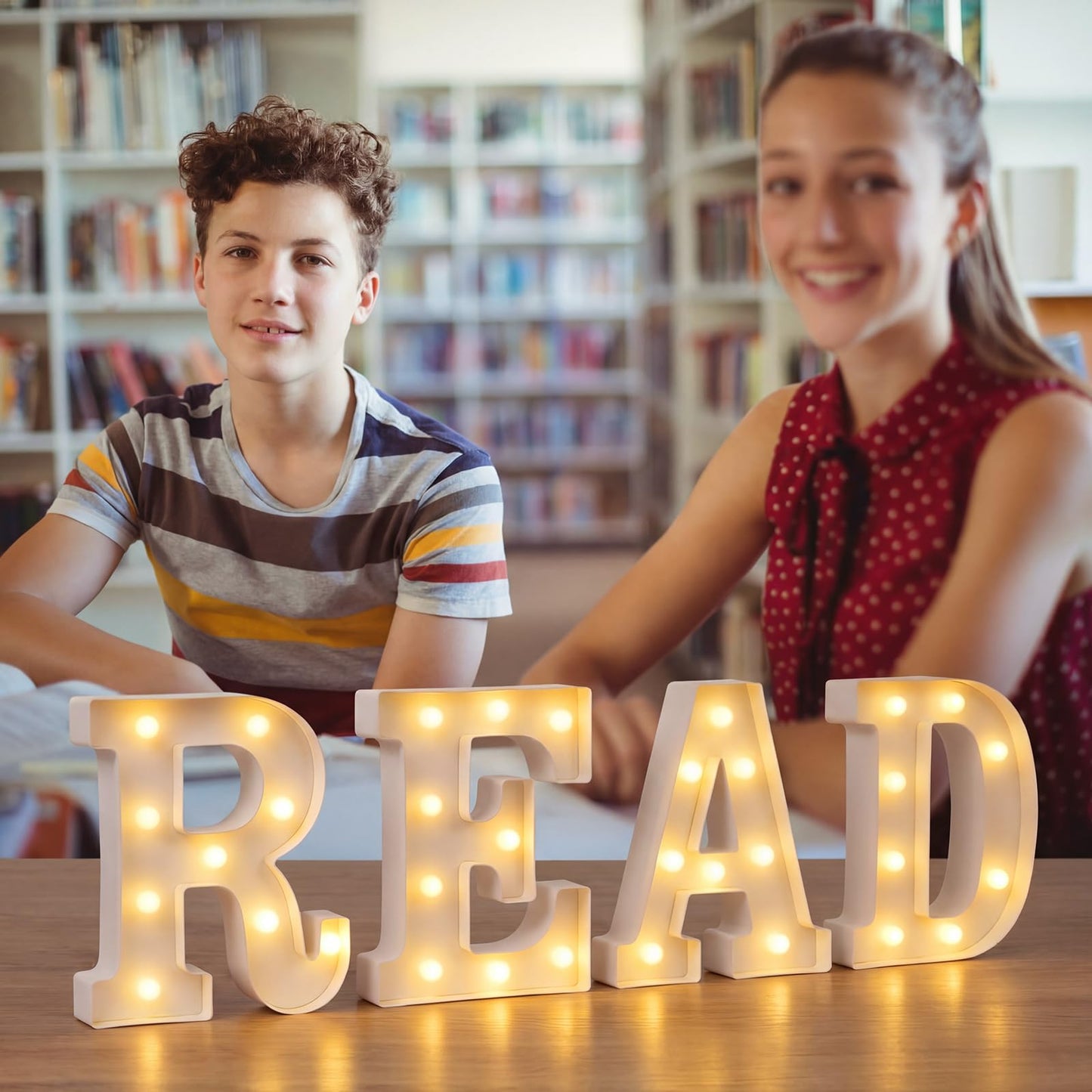 Wettal 4 Pcs Read LED Letter Lights Classroom Reading Corner Decor Read Light up Signs Marquee Light Letters Library Signs Preschool Elementary Reading Classroom Decorations for Wall Shelf Table