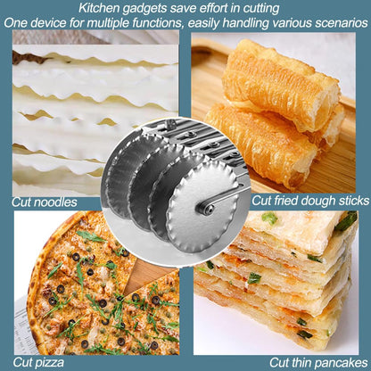 MTOMDY 5-Wheel Pastry Knife,Spaghetti And Noodle Slicer, Stainless Steel Fluted Pasta Crimping Wheel Dough Crimper Cutter Roller Ravioli Maker Tool for Pizza Noodle Cracker(with handle)