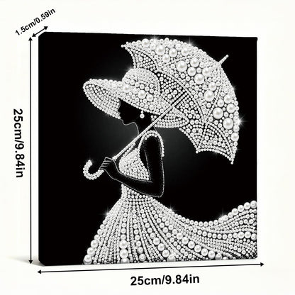 pigpigboss Umbrella Lady Diamond Painting Kit with Wooden Frame, Special Shaped Pearl Diamond Art for Adults Beginners Home Wall Decor (9.84 x 9.84 x 0.59 inches)