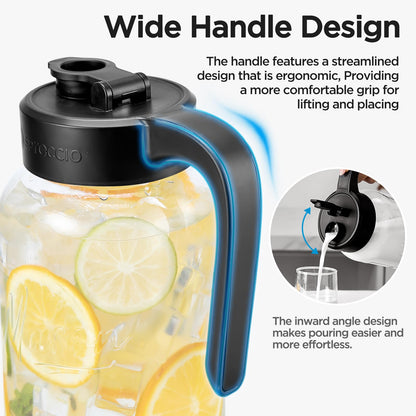 Spreccio Mason Jar Pitcher - Airtight & Leakproof Glass Pitcher with Lid, Perfect for Breastmilk, Cold Brew, and Sun Tea, 2 Quart (64 oz) 1/2 Gallon Mason Jar with Pour Spout Lid