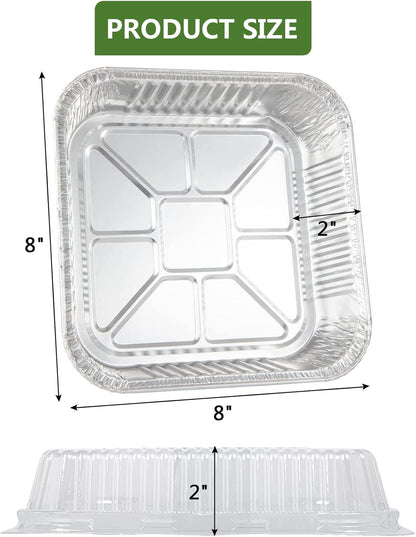 Aluminum Baking Pans by [Brand Name] - 30 Pack 8” x 8” Disposable Foil Containers with Lids | Heavy-Duty & Recyclable