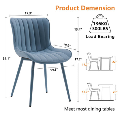 YOUNUOKE Mid-Century Modern Dining Chairs Set of 2, Blue PU Leather Upholstered Kitchen Chairs with Blue Metal Legs, Armless Accent Chair for Dining Room, Guest Reception Room