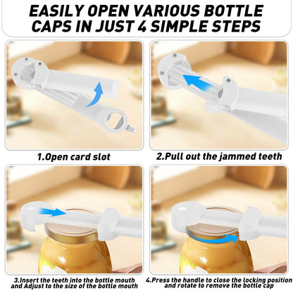 Banyaa Jar Opener Bottle Opener for Seniors with Arthritis, Multi Retractable Magnetic Can Opener, Jar Grippers for Opening Jars, Kitchen Gadgets for Weak Hands and Senior Arthritis (White)