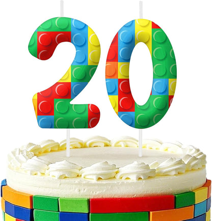 20th 20 Green Red Birthday Candles, Number Candle Cake Topper for Building Block Themed Birthday Cake Decorations