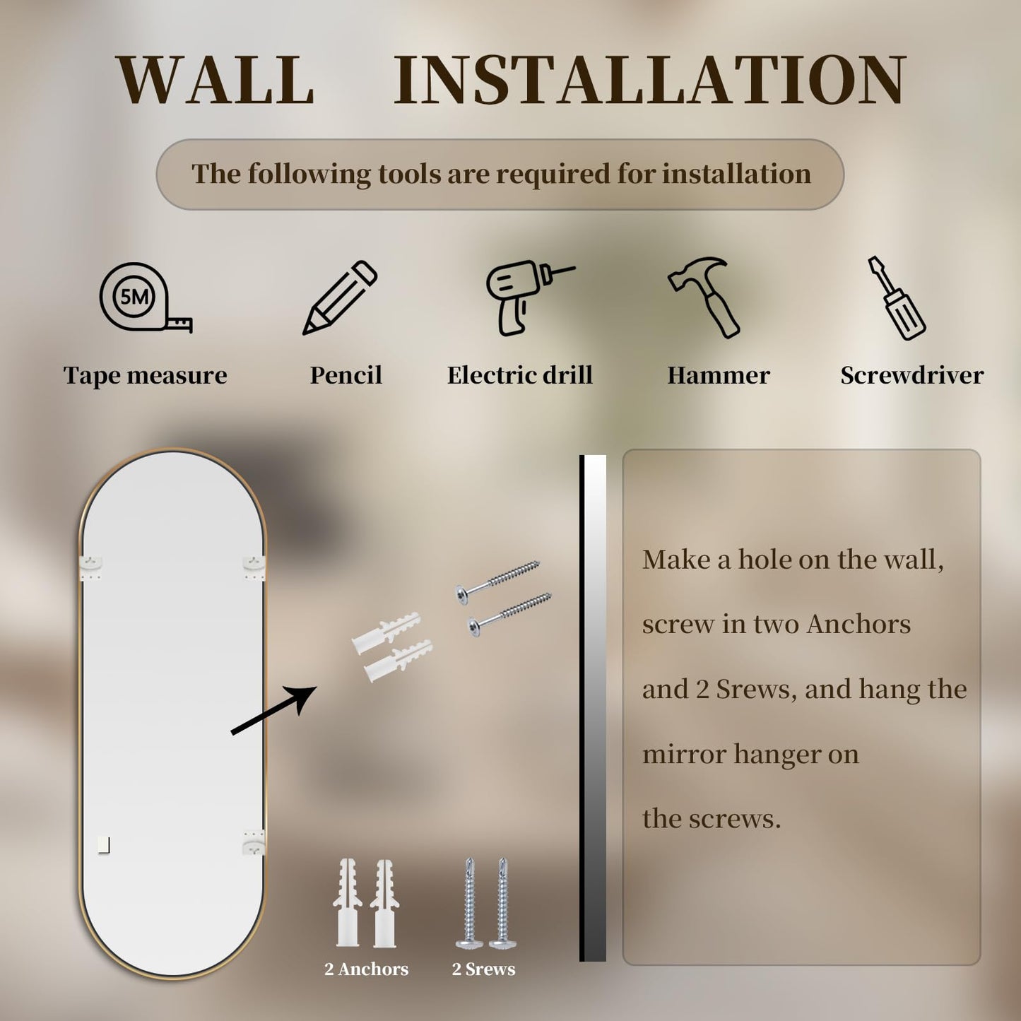 TheiaMo Oval Full Length Mirror, 71"×24" Wall-Mounted Floor Mirror with Metal Frame, Ultra-Clear Explosion-Proof Dressing Mirror, Simple and Classic Deco for Cloakroom/Bedroom/Living Room, Gold