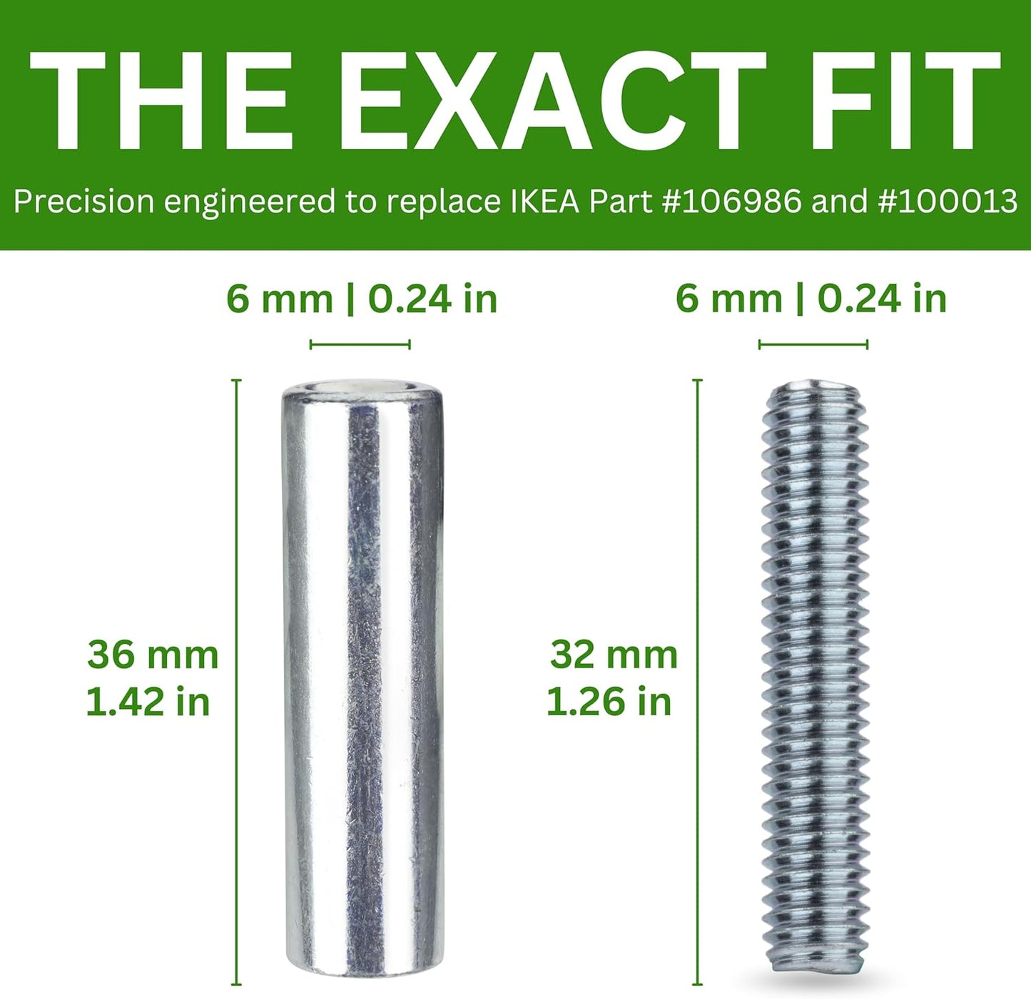 Spare Hardware Parts Bed Frame Set, Long Round Coupling Nut Sleeve and Threaded Rod, Pack of 4 Each