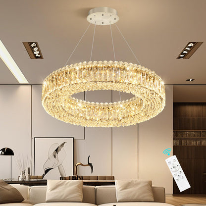 24'' Modern Crystal Chandeliers Large Ring Chandelier for Living Room LED Dimmable Ceiling Light for Dining Room High Ceiling Chandeliers for Foyer Entryway Silver