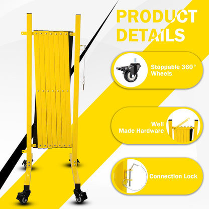 Bstyjqxh 11FT Traffic Barricade with Casters, Metal Expandable Barricade, Folding Security Gate, Retractable Fence Outdoor Barricade Fence for Construction Area, Traffic Control, Yellow