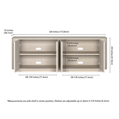 Henn&Hart Fluted TV Stand for TVs up to 75" with 2 Storage Cabinets with an Adjustable Shelf for Living Room, Family Room, or Office, Beech White