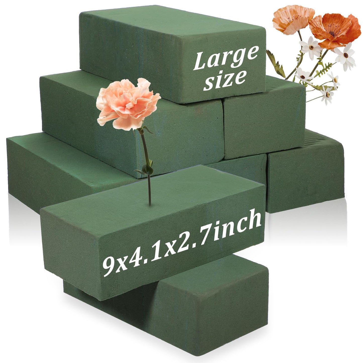Ckhoid 6 Pcs Large Floral Foam Blocks for Fresh and Artificial Flowers Each (9" L x 4.1" W x 2.6" H) Wet and Dry Flower Foam for Wedding, Birthdays, Home and Garden Decorations (Green)