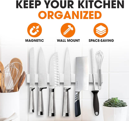 Cheer Collection Magnetic Knife Holder - 16 Inch Stainless Steel Knife Strip - Wall-Mounted Kitchen Utensil & Tool