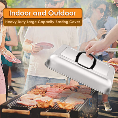 Leonyo 13" x 9" Rectangular Basting Cover Set of 2, Stainless Steel Heavy Duty Metal Cheese Melting Dome Lid for Outdoor & Indoor, Food Cover for Griddle, Dishwasher Safe