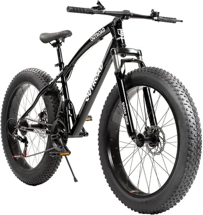 MarKnig 26 inch Fat Tire Mountain Bike with 4 inch Knobby Tires, 21 Speed MTB with Dual Disc Brake for Adults, Anti-Slip Bicycle, Black