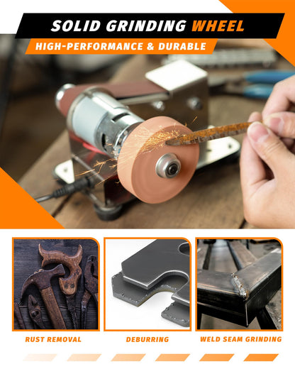 Mini Belt Sander, Electric Small Sander Knife Making Supplies, 7 Adjustable Speed Electric Knife Sharpener, Power Belt Grinder for Woodworking, Metal Working DIY (6.5'' x 6.8'' x 4.8'')