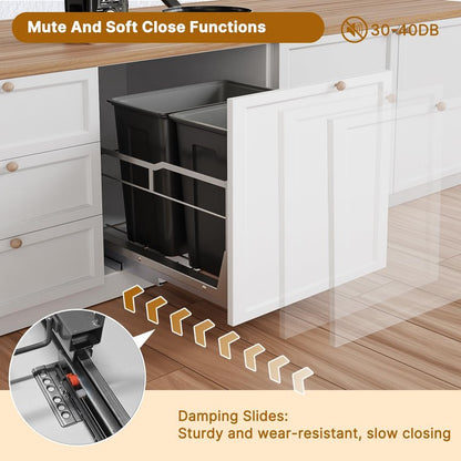 80QT Dual Pull Out Trash Can Under Cabinet with Soft-Close Slides, Heavy Duty Under Sink Trash Can Up to 130 LB for Kitchen, Garbage Can Not Included, Requires Minimum Cabinets Opening 16" W X 23" D
