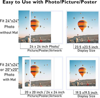 JCJMY 22x22 Picture Frame - White Wall Hanging Frame with Shatter-Resistant Plexiglass & 18x18 Mat