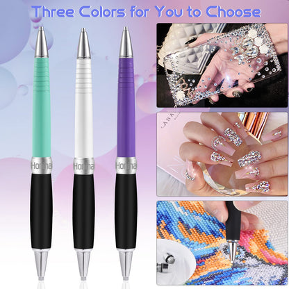 Square Diamond Art Painting Tools, Metal Drill Pens with Square and Round Drill Head Plus Multiplacer Tips, Comfort Grip 5D Diamond Art Painting Pen (Purple)