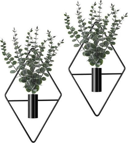 Jexine Hanging Planters - 4 Pcs Metal Eucalyptus Vases for Indoor Decor | Modern Geometric Boho Style (Black)