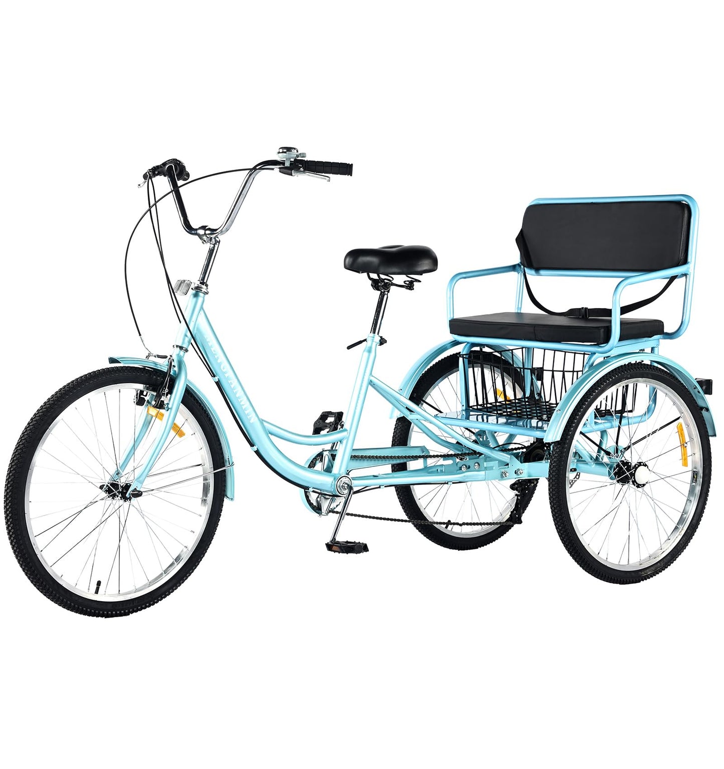 DONGSHAN Tricycle Adult Folding Bicycle Comfortable seat 3 Wheel Bicycle Rear Enlarged Vegetable Basket Double Chain 20/24in for Parents and Children Maximum Load 440lbs 7speed (24in-Blue)