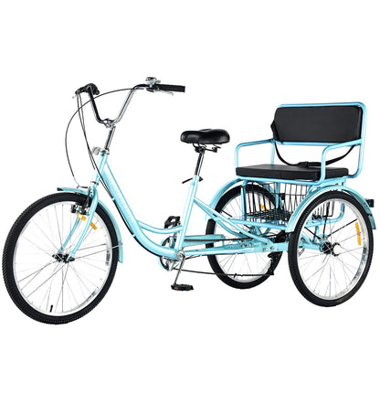 DONGSHAN Tricycle Adult Folding Bicycle Comfortable seat 3 Wheel Bicycle Rear Enlarged Vegetable Basket Double Chain 20/24in for Parents and Children Maximum Load 440lbs 7speed (24in-Blue)