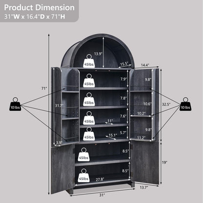 IFGET 71" Tall Arched Kitchen Pantry, Modern Fluted Wood Storage Cabinet with Doors, 3 Adjustable Shelves, 6 Door Shelves, Organizer, Versatile Cupboard for Kitchen,Bathroom, Dark Gray