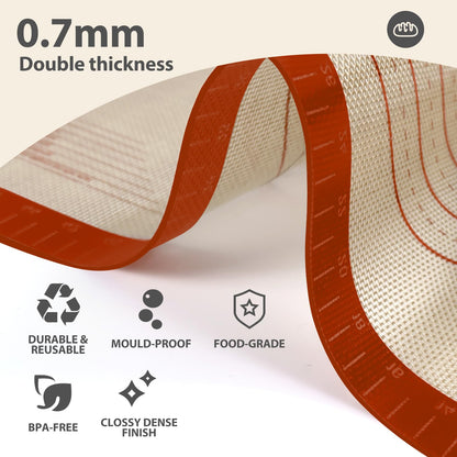 Pastry Mat, 0.7mm Extra Thick 28 x 20 Inches Large Non Stick Silicone Baking Pad, Pie Crust Rolling Supplies for Making Christmas Cookies Bread, Easy to Clean