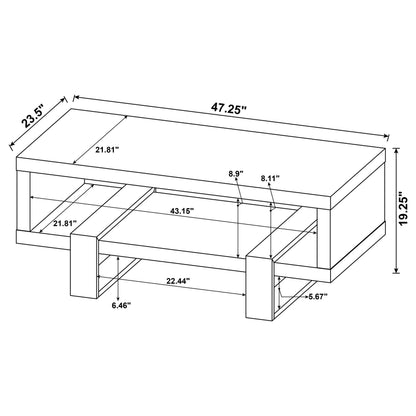 Coaster Home Furnishings - Dinard - Wood - Coffee Table with Metal Bases, Open Shelf, and Rectangular Surface - Living Room - 47-Inch - Grey Driftwood - 720878